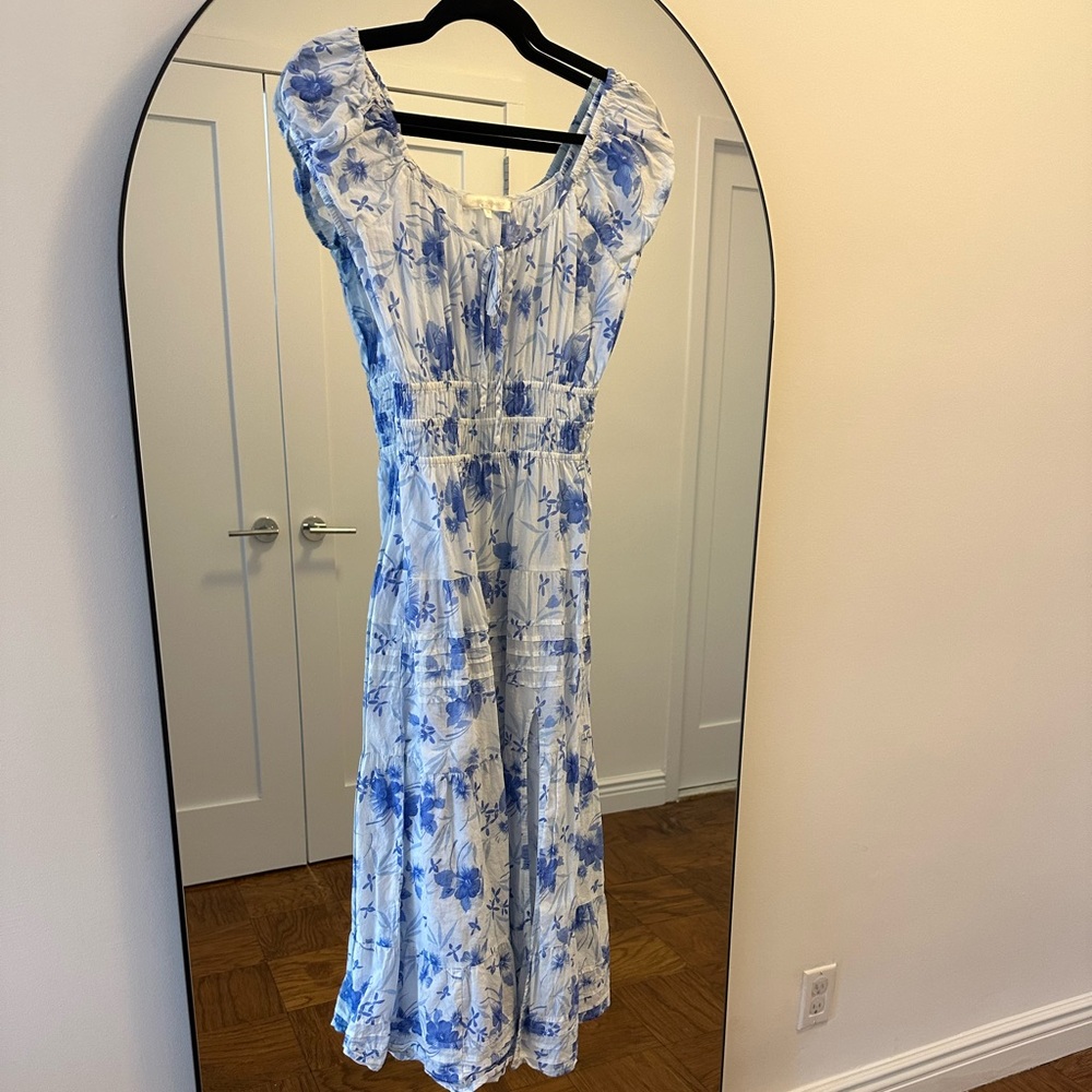 LoveShackFancy Blue and White Floral Maxi Dress
